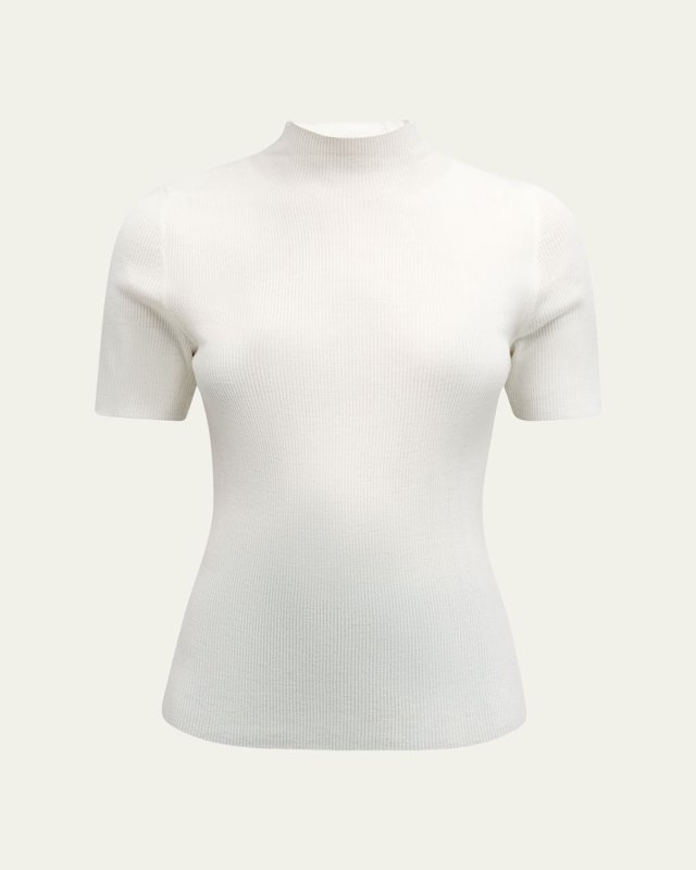 Leenda Regal Merino Wool Short-Sleeve Mock-Neck Top